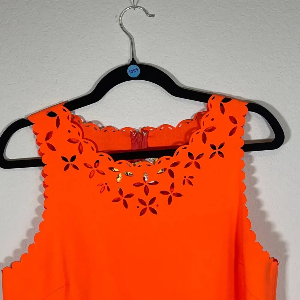 J. Crew Laser Cut Neon Orange Dress - Picture 10 of 14